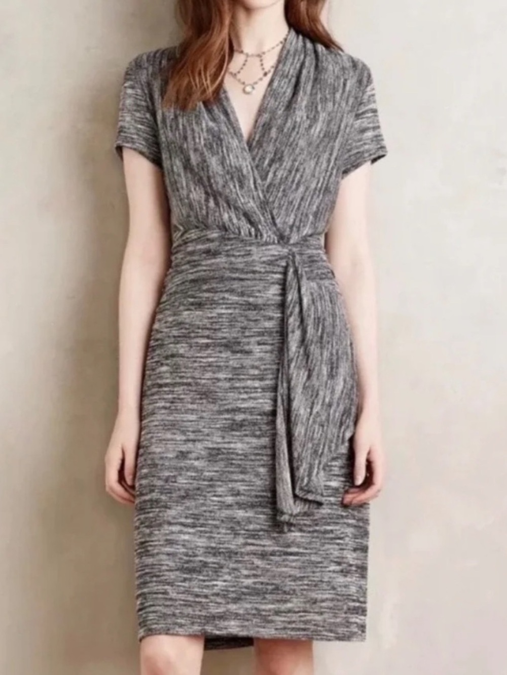 Maeve Anthropologie gray wrap style smart dress size S